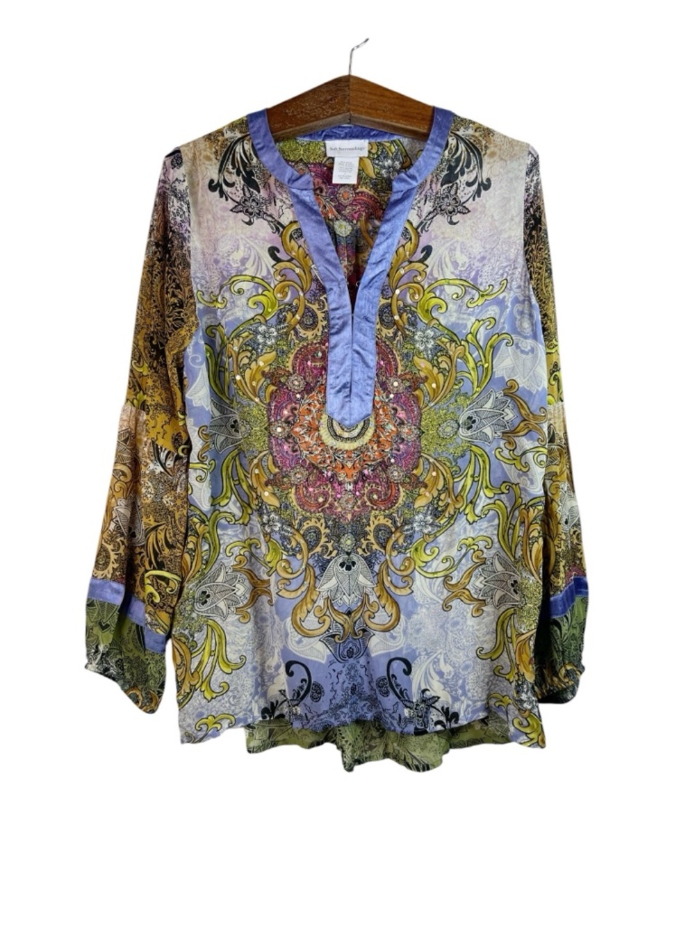 Soft Surroundings Multicolored Floral Kaleidoscope Sheer Blouse Size S Whimsical